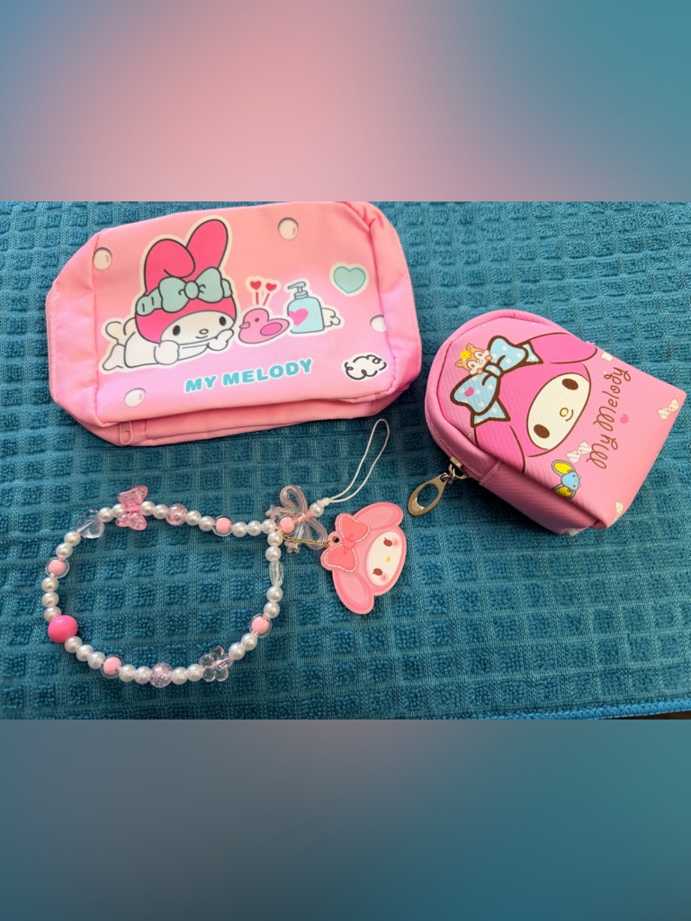 Sanrio My Melody Pink Pouch, Coin Case & Charm Set